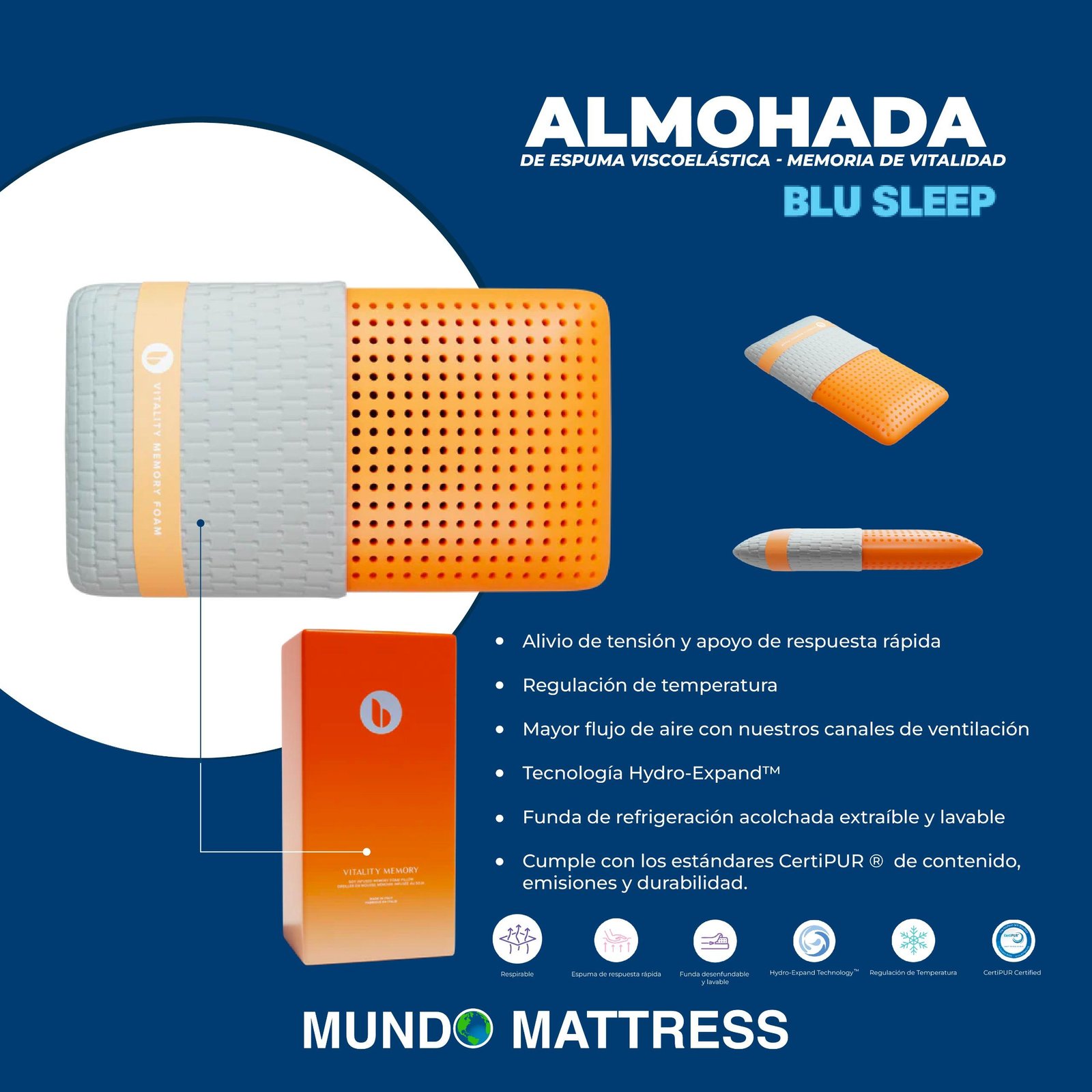 Almohada Blu Sleep Memoria De Vitalidad